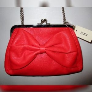 XXI Red Mini Bow Clutch With Chain Retro Vintage